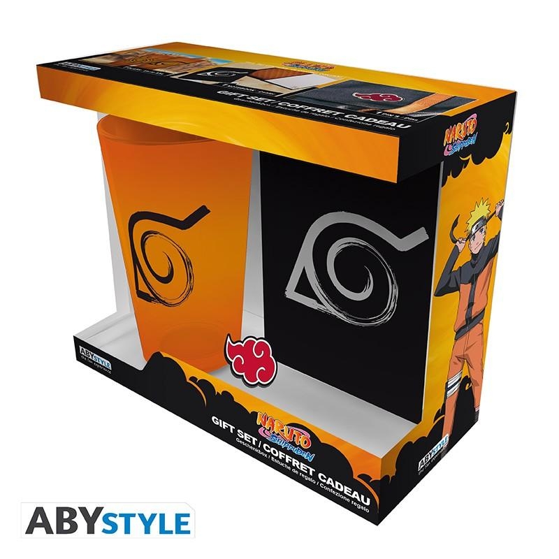 NARUTO SHIPPUDEN gift set: XXL glass, pin, pocket notebook - Konoha