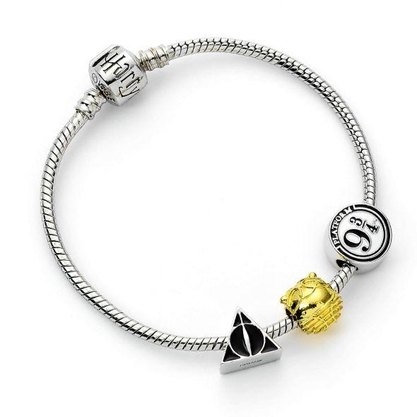 Harry Potter Silver Plated Bracelet with Deathly Hallows, Golden Snitch and Platform 9 3/4