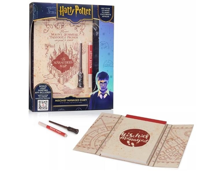 Harry Potter Mischief Managed Diary with Invisible Ink Pen and UV Light-Up Wand