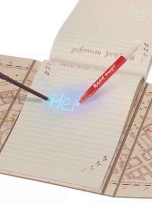 Harry Potter Mischief Managed Diary with Invisible Ink Pen and UV Light-Up Wand