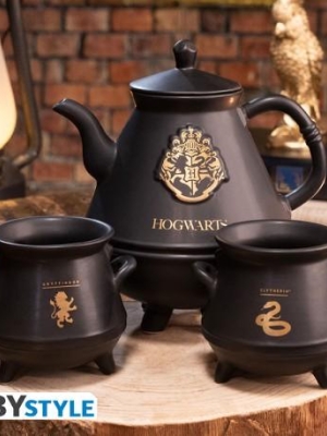 HARRY POTTER - Teapot with Hogwarts cauldrons set