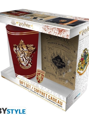 Zestaw prezentowy Harry Potter - Gryffindor: szklanka XXL, przypinka, notes A6 - ABS