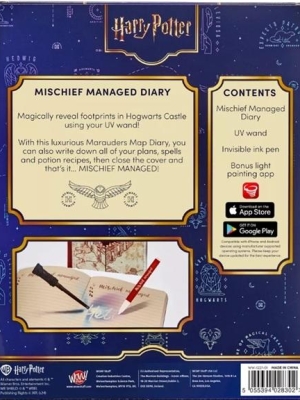 Harry Potter Mischief Managed Diary with Invisible Ink Pen and UV Light-Up Wand