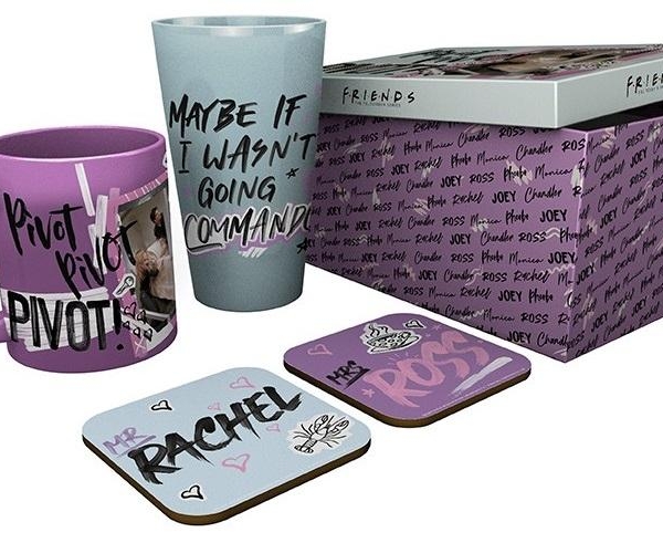 Friends gift set: mug, glass, 2 x coasters - Doodle