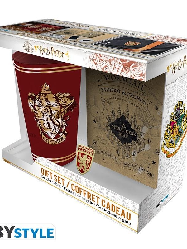 Zestaw prezentowy Harry Potter - Gryffindor: szklanka XXL, przypinka, notes A6 - ABS