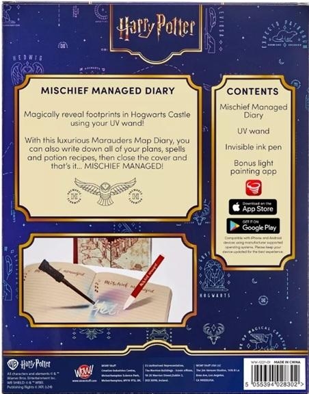 Harry Potter Mischief Managed Diary with Invisible Ink Pen and UV Light-Up Wand