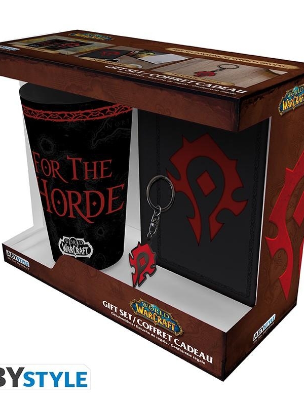 World of Warcraft gift set: XXL glass, keychain, notebook "Horde"