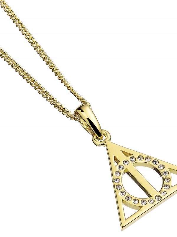 Harry Potter Deathly Hallows Sterling Silver Gold Plated Necklace with Crystals