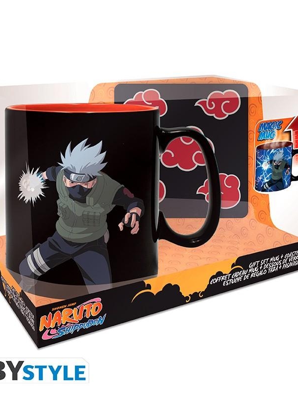 NARUTO SHIPPUDEN gift set: heat change mug (460 ml) + coaster - Akatsuki