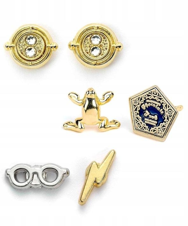 Harry Potter Stud Earring Set including: Time Turners, Chocolate Frogs, Glasses with Lightning Bolt